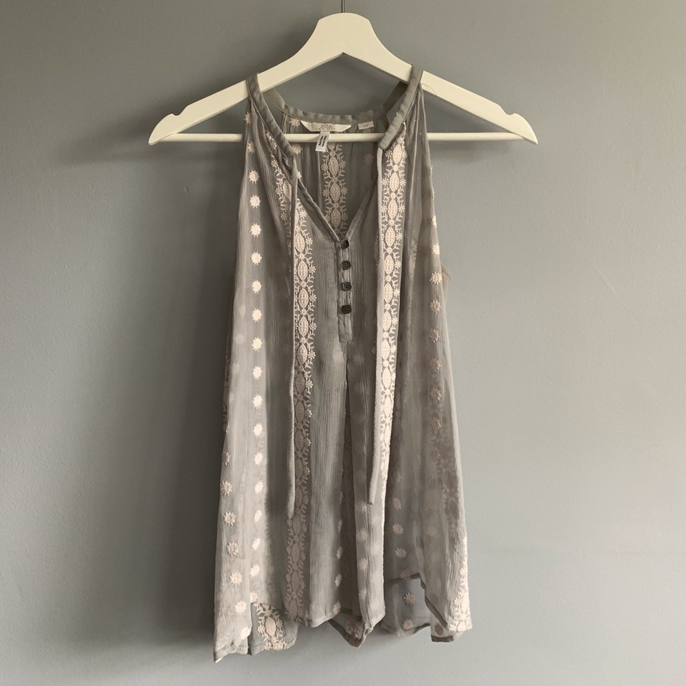 Anthropologie Embroidered Silk Top
